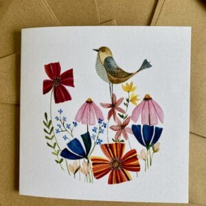 Přání Květinová louka s ptáčkem